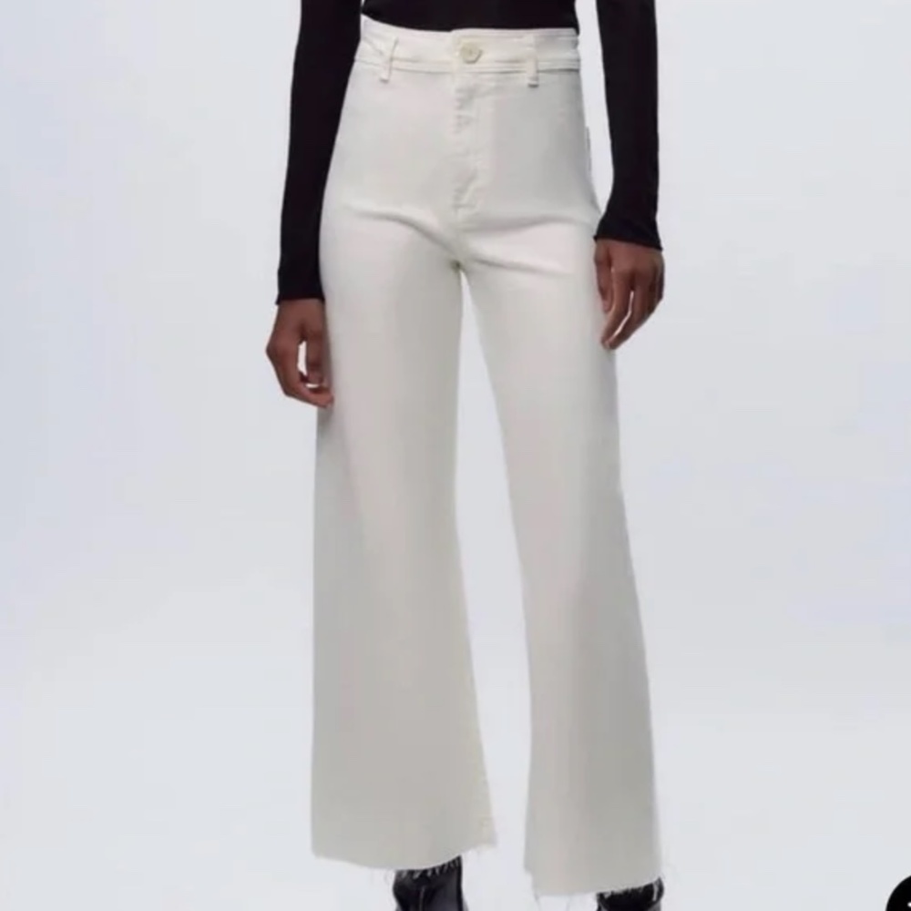 NWT Zara High Rise Marine Straight Jeans Off White Size 6